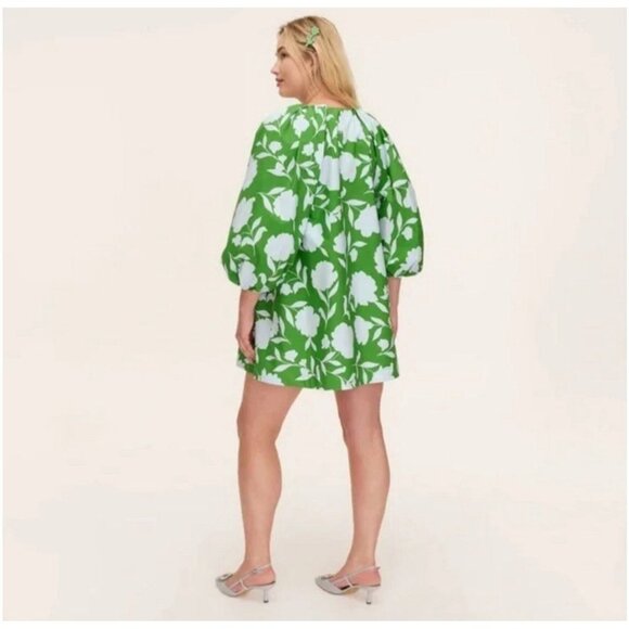 Kate Spade x Target Poplin Green Flower Sleeve Dress side pockets - Size L - Picture 5 of 5